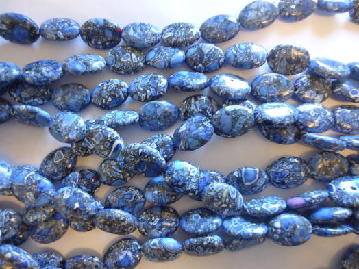 (image for) Blue, black oval mosaic beads #QB1165